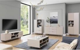 "Lomadox Wohnmöbel" rinkinys "Cashmere", 5 dalių, moderni svetainės sieninė spinta, 1 bufetas, 1 kavos staliukas, 1 žemoji lentyna, 1 aukštoji lentyna, 1 vitrina