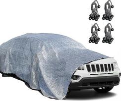 "MaxAwe" aliuminio šešėlių tinklas, automobilio tentas, kvėpuojanti apsauga nuo saulės, UV atspalvis, apsauga nuo karščio, 75 % užtemdymo audinys su elastine virve x 4, automobilio danga šiltnamiui, stovyklavietei, sodui, stogui (3 x 4 m)