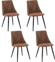 "Meuble Cosy" valgomojo kambario kėdės 4 virtuvės kėdžių rinkinys Ergonomiškas svetainės kėdė Retro fotelis su atlošu Sėdynė pagaminta iš vintažinės dirbtinės zomšos Metalinės kojos Rudos spalvos