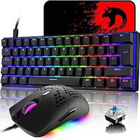 "MK21" žaidimų klaviatūros ir pelės rinkinys, RGB 60 % mechaninė klaviatūra, 62 klavišų laidinė apšvietimo žaidimų klaviatūra QWERTY + 6400 DPI itin lengva žaidimų pelė + pelės kilimėlis PS4, "Xbox", kompiuteriui - juodas/mėlynas jungiklis