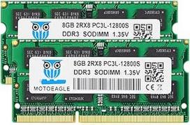 "Motoeagle" DDR3L 1600 MHz SODIMM 16GB rinkinys (2x8GB) PC3 PC3L 12800S 8GB 204-Pin Unbuffered Non-ECC 1.35V CL11 2Rx8 Dual Rank Notebook atmintis