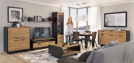 "naka Lovio" 24 sieninė spintelė Sieninė spintelė Svetainės baldai Juoda / Ąžuolas LED (komplektas)