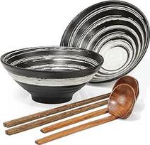 "Noble Createaprototype" keraminių "Ramen" dubenėlių rinkinys - porcelianiniai makaronų dubenėliai makaronams, sriuboms, salotoms, užkandžiams, kruopoms su šaukštais ir lazdelėmis, 1000 ml