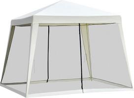 "Outsunny" sodo pavėsinė "Marquee Party Tent" Oro sąlygoms atspari palapinė su tinkleliu nuo uodų Metalas + poliesteris Kreminė balta 3 x 3 m