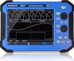 "PeakTech P 1207" nešiojamasis 2 kanalų osciloskopas su 8 colių jutikliniu ekranu, planšetinis osciloskopas, elektroninis matuoklis, mulitmetras, skaitmeninis 120 MHz akumuliatorinis osciloskopas, dažnių juostos plotis iki 1 GS/s, 400 V - CAT II