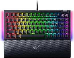 "Razer BlackWidow V4" 75 % mechaninė žaidimų klaviatūra, "Hot Swap" dizainas, kompaktiška ir patvari, oranžiniai taktiliniai jungikliai, "Chroma RGB", "MF Roller" ir medijos klavišai, patogi riešo atrama, juoda