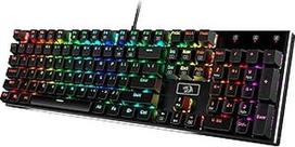 "Redragon K556" mechaninė žaidimų klaviatūra, amerikietiškas išdėstymas, rudas jungiklis, taktilinė ir paspaudimų klaviatūra, 18 režimų RGB apšvietimas, visiškai programuojama, visiškai metalinis skydelis, ergonomiška klaviatūra, juoda