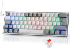 "Redragon K617 Fizz" 60 % vokiška QWERTZ išdėstymo žaidimų klaviatūra, RGB laidinė žaidimų klaviatūra, 62 klavišai, "Hot Swap" raudoni jungikliai, programuojami mygtukai, nuimamas C tipo USB laidas - pilka ir balta