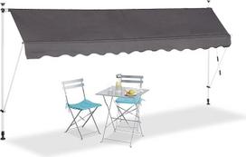 "Relaxdays Clamp" markizės balkonams rankiniu būdu reguliuojamas aukštis, atsparus UV spinduliams, iš poliesterio ir plieno, įvairių spalvų, plačios, pilkos spalvos, 400 x 120 cm
