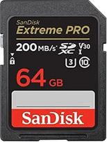 "SanDisk Extreme PRO SDXC UHS-I" 64GB atminties kortelė (V30, 200MB/s perdavimo greitis, U3, 4K UHD vaizdo įrašai, "SanDisk QuickFlow" technologija, atspari temperatūrai).