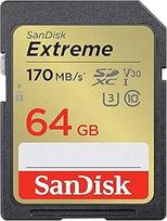 "SanDisk Extreme SDXC UHS-I" 64GB atminties kortelė (V30, 170MB/s duomenų perdavimas, U3, 4K UHD vaizdo įrašai, "SanDisk QuickFlow" technologija, atspari vandeniui, smūgiams, temperatūrai)