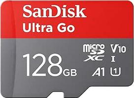 "SanDisk Ultra Go Micro SDXC" atminties kortelė 128GB + SD adapteris (skirta "Android" išmaniesiems telefonams ir planšetiniams kompiuteriams, iki 150MB/s skaitymo greitis) A1, "Full HD" vaizdo įrašas, UHS-I, 10 klasė, U1, skirta "Amazon