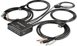 "StarTech.com" SV211HDUA4K KVM jungiklis HDMI (2 prievadai, su 1,2 m kabeliais, nepriklauso nuo operacinės sistemos, 3,5 mm garsas, USB 4K60Hz)