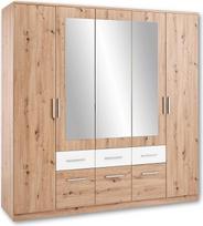 "Stella Trading Florida" elegantiška drabužių spinta su veidrodžiu - universali spinta su pasukamomis durimis ir daugybe vietos daiktams laikyti, "Artisan Oak Look", balta - 212 x 213 x 60 cm (plotis x aukštis x gylis)