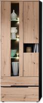 "Stella Trading Memphis" grafitinė "Artisan Oak Look" vitrina - moderni vitrina su LED apšvietimu ir daug vietos - 75 x 197 x 38 cm (plotis x aukštis x gylis)