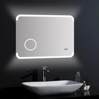 "Talos Harmony" LED vonios veidrodis su apšvietimu - 80 x 60 cm - apšviesta kambario šviesa - apšviestas kosmetinis veidrodis su 3x didinimu - skaitmeninis laikrodis - aukštos kokybės aliuminio rėmas
