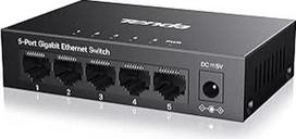 "Tenda" gigabitinis komutatorius su 5 * 10/100/1000M RJ45 automatinio derinimo prievadais, plieninis korpusas, 6 kV apsauga nuo žaibo visiems prievadams, stalinis ir sieninis dizainas (TEG1005D)