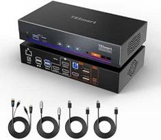 "TESmart 4K@60Hz DisplayPort USB-C KVM jungiklis 2 kompiuteriams 3 monitoriams, HDCP 2.2 USB C DisplayLink KVM jungiklis staliniam nešiojamajam kompiuteriui, EDID, 1G Ethernet, garso mikrofonas, USB 3.0, sparčiųjų klavišų jungiklis, 3 HDMI išvestys