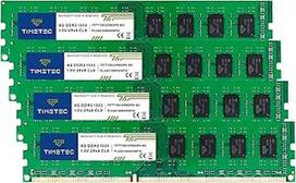 "Timetec" 32GB rinkinys (4x8GB) DDR3 1333 MHz PC3-10600 Non-ECC Unbuffered 1.5V CL9 2Rx8 Dual Rank 240 Pin UDIMM PC Desktop Computer RAM modulio atnaujinimas