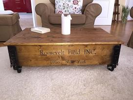 "Uncle Joe's Vintage Style Shabby Chic Roosevelt Field" kavos staliukas su dangčiu, medinis, šviesiai rudas, 100 x 65 x 30 cm