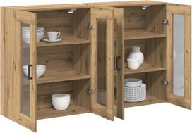 "vidaXL" sieninės spintelės 2 vnt. "Artisan Oak" 69,5 x 34 x 90 cm, modernios svetainės spintelės, patvarios stiklinės durys, daug saugojimo vietos ir erdvę taupantis dizainas