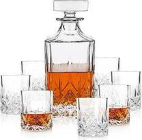 "Viski Admiral Decanter & Tumbler 8 Pack Lead Free Crystal Clear Premium Glasses Scotch Whiskey Bar Accessories Gift 30oz & 9oz
