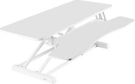 "Vivo DESK-V036KW" reguliuojamo aukščio sėdimoji darbo vieta dviem monitoriams ir nešiojamajam kompiuteriui su plačiu klaviatūros dėklu, balta, 36"