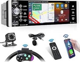 1 DIN automobilinis radijas su belaidžiu "Carplay" ir "Android Car", 5,1 colio ekranas su "Bluetooth", "Mirror Link", FM RDS, EQ, USB/AUX/TF atbulinės eigos kamera