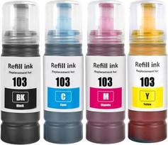 103 rašalo buteliukas, suderinamas su Epson 103 rašalu C13T00S64A, skirtu L1200 serijos L1210 L1250 L3100 serijos L3110 L3111 L3116 L3150 L3151 (4 vnt., juodas žydras, geltonas, purpurinis)