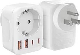2 JAV adapterio lizdų pakuotė, "5-in-1" kelioninis adapteris JAV su 2 x USB (3,4 A), 2 x USB-C, 1 x kintamosios srovės, adapteris JAV, Vokietija, kištukinis kištukinis lizdas, skirtas ES ir JAV, Kanada, Meksika, Tailandas, B tipo kelioninis kištukas