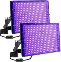 2 UV juodos šviesos prožektorių rinkinys 300 W LED juodos šviesos prožektorius su kištuku, IP65 atsparus vandeniui, 385-400 nm, skirtas juodos šviesos vakarėliams, švytėjimo efektui, Helovinui, lauko dekoracijoms