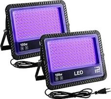 2 UV LED juodos šviesos prožektorių pakuotė, 100 W, IP66 vandeniui atsparus, lauko UV prožektorius su kištuku, 385-400 Nm (UV-A) UV prožektorius juodos šviesos vakarėliui, švytėjimo vakarėliui, Helovinui