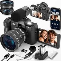 4K skaitmeninis fotoaparatas fotografijai su "WiFi" Vaizdo dienoraščių kamera "YouTube" Automatinio fokusavimo kompaktiškas skaitmeninis fotoaparatas su atlenkiamu ekranu, su 2 baterijomis, plačiakampiu ir makroobjektyvu, mikrofonu, "MicroSD" kortele, kor