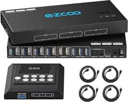4K@60Hz HDMI KVM jungiklis USB 3.0, 4 kompiuteriai, 2 monitoriai, EDID emuliatoriai, 4 kompiuteriaiKVM matricos jungikliai, kurie dalijasi 2 ekranais ir 4 USB 3.0 prievadais bei SPDIF L/R garso palaikymo matrica ir Spi