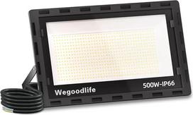 500 W LED lauko prožektorius, itin ryškus 50 000 LM prožektorius, 6500 K vėsios baltos spalvos lauko prožektorius, IP66 vandeniui atsparus LED prožektorius, 50 cm kabelis, be kištuko, lauko apšvietimas garažui, kiemui,