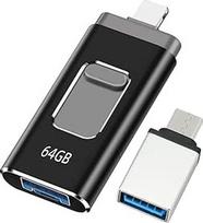 64GB USB atmintinė "iPhone", MFi sertifikuota "Lightning" atmintinė, "4-in-1" atmintinė mobiliajam telefonui - suderinama su "iOS" / "Android" / asmeniniais kompiuteriais, USB 3.0 "Plug and Play" - atsarginės nuotraukos ir vaizdo įrašai, juoda
