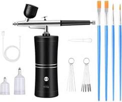Airbrush rinkinys, belaidis nešiojamas oro teptukas su kompresoriumi įkraunamu oro teptuku purškimo pistoleto rinkinys kirpyklai, nagų meno dažams, torto dekoravimui, makiažui, modelių tapybai, juodas