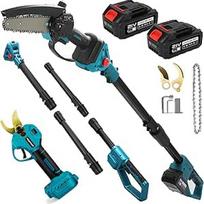 Akku Astschere Elektrische Gartenschere & 6 Zoll Kettensäge 4 in 1 Teleskop Stange kabellos mit 21V 4,0 A für Makita 18V Bürstenlosen Motor Elektrisch Baumschere Schere Astsäge von Bäumen Obstbäumen