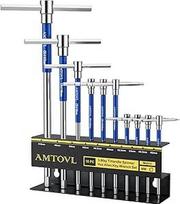 AMTOVL Metrinių 2 mm-10 mm šešiakampių raktų rinkinys "T" formos rankenėle Chromo-vanadžio plienas su aliuminio lydinio įvorėmis ir plieniniu laikikliu, skirtas meistrams, mechanikams ir meistrams.