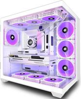 ANSAITE ATX kompiuterio korpusas su 9 x 120 mm ARGB PWM ventiliatoriumi, iš anksto sumontuotas vidutinio aukščio žaidimų kompiuterio korpusas, panoraminis juodos spalvos grūdinto stiklo kompiuterio korpusas su C tipo jungtimi, 360 mm radiatoriaus palaikym
