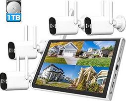 ANTELA Stebėjimo kamerų rinkinys Lauko WLAN su 10 colių monitoriumi 10CH belaidis NVR, 4 vnt. 3MP PTZ WiFi kamerų su dvipusiu garsu, spalvotu naktiniu matymu, nuotoliniu ekranu, programėle ir el. pašto signalizacija, 1 TB HDD