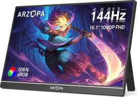 ARZOPA Z1FC 16,1 colio 144 Hz nešiojamasis monitorius su vienu stovu, 100 % sRGB 1920 x 1080P FHD HDR 144HZ žaidimų monitorius, itin plonas akių apsaugos išorinis antrasis ekranas nešiojamajam kompiuteriui/PC/Mac/PS3/4/5/Xbox