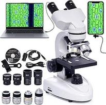 Binokuliniai mikroskopai, 200X-5000X sudėtiniai biologiniai mikroskopai su 6x multiplikatoriumi, elektroniniais okuliarais ir telefono adapteriais, skirti studentams, suaugusiesiems, pradedantiesiems, laboratoriniam mokymui