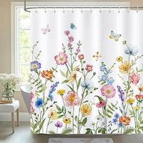 Bonhause Dušo užuolaida Spalvinga akvarelė Gėlės Pavasario laukinių gėlių augalų dušo užuolaidos 180 x 180 cm nuo pelėsių atsparus vandeniui poliesterio audinys plaunamas vonios kambario užuolaida vonios kambariui su 12 kabliukų