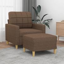 Bucmath Sessel mit Hocker, Braun, 60 cm Sitzbreite, Stoffbezug, Robustes Metallgestell, Bequemes Polster, Wohnzimmer Möbel Set