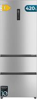 Cecotec CoolMarket FD 420 Prancūziškų durų šaldytuvas Total No Frost Bolero Nerūdijančio plieno E. Papildoma talpa Max. 420 l, 186 cm aukščio ir 70 cm pločio, inverterinis kompresorius, antibakterinis