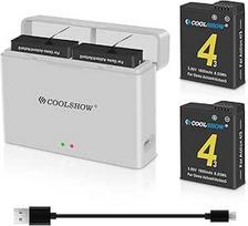 COOLSHOW Osmo Action 4/3 Extreme baterija 1800 mAh 2 dalių ir dvigubas Osmo Action 4 baterijos įkroviklio rinkinys Kompaktiškas nešiojamas įkroviklis, suderinamas su DJI Osmo Action 4, Osmo Action 3 kameromis