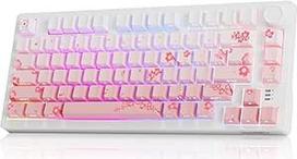 DAREU EK75PRO Sakura belaidė žaidimų klaviatūra, 75 % RGB "karštai" keičiama kreminė mechaninė klaviatūra su sukamąja rankenėle, 2,4 GHz/BT/USB-C ryšys, antspaudo laikiklis, PBT klavišų dangteliai, linijinė