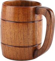 DEWIN medinis alaus puodelis, natūralaus medžio alaus puodelis, retro arbatos ir vandens puodelis, klasikinis medinis puodelis su rankena, 400 ml