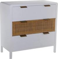 DRW komoda su 3 stalčiais iš MDF ir rotango, baltos ir natūralios spalvos 80 x 40 x 82 cm Estandar